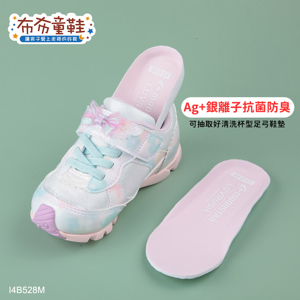Moonstar日本LUVRUSH雲彩白蝴蝶珠珠兒童機能運動鞋